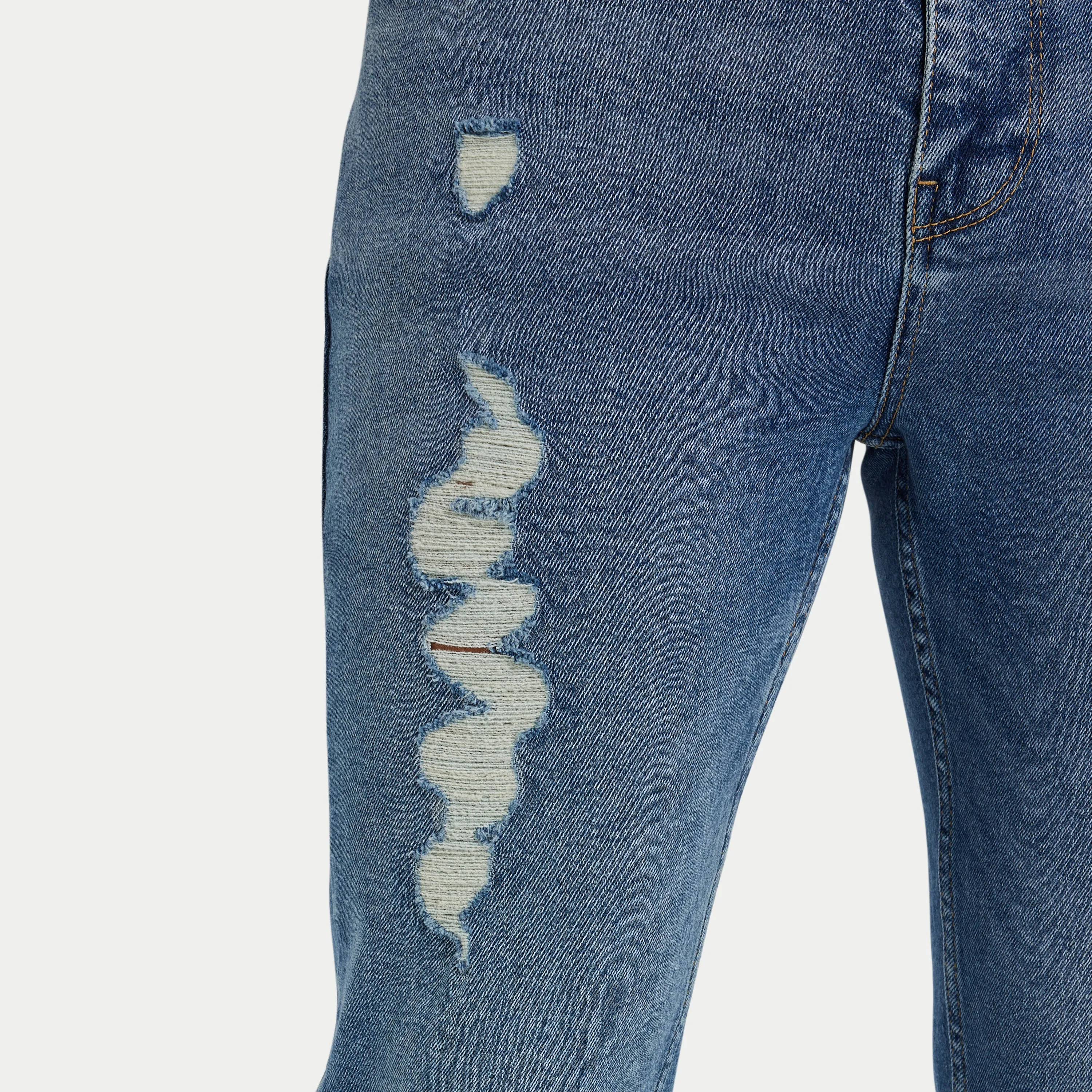 Mens Distressed Slim Fit Jean - Mid Blue